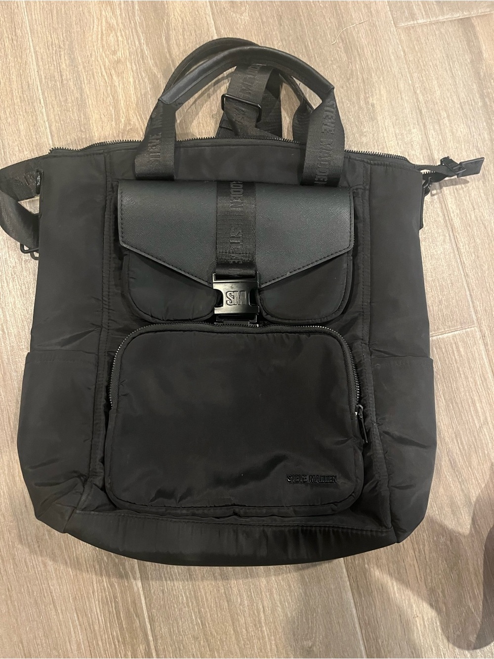 Steve Madden Black Convertible Backpack Tote with Front Pocket